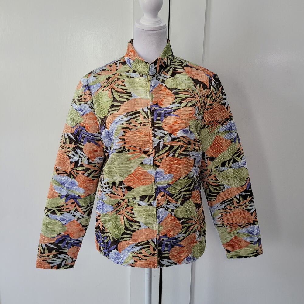 Silk Land Size M Full Zip‎ Textured Tropical Lightweight Blazer Art To Wear
